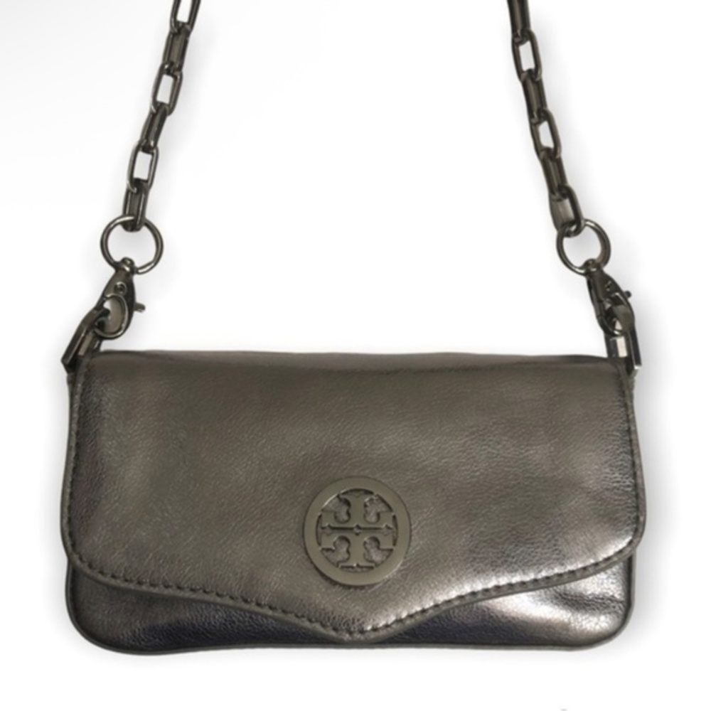Tory Burch Robinson silver metallic mini crossbody bag